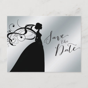 Cartão Postal De Anúncio Elegante Silver Salve a Data com a Noiva