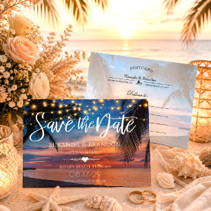 Cartão Postal De Anúncio Elegante Summer Sunset Palm Beach Salve a data