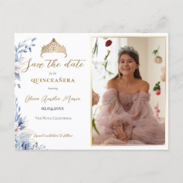 Cartão Postal De Anúncio Elegante Tiara Quinceañera Foto Salve a data