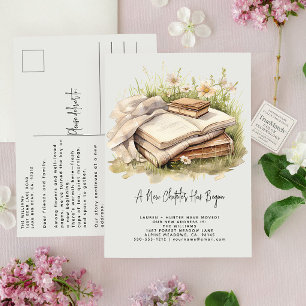 Cartão Postal De Anúncio Elegante Um Novo Capítulo Começou Floral Em Movime