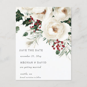 Cartão Postal De Anúncio Elegante Vermelho Branco Natal de Inverno Salve a