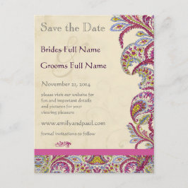 Cartão Postal De Anúncio Elegante Vintage Paisley Wedding Date (Salvar data