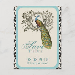 Cartão Postal De Anúncio elegantes espirais Casamento de pavão floral lírio