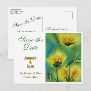 Cartão Postal De Anúncio Elegantes Flores Amarelas Casamento Save the Date 