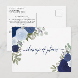 Cartão Postal De Anúncio Elegantes Rosas Azuis Rústicas Mudança de Planos d