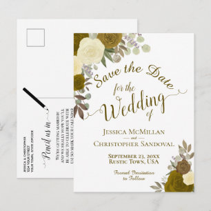 Cartão Postal De Anúncio Elegantes Rosas Douradas ou Amarelas no Casamento 