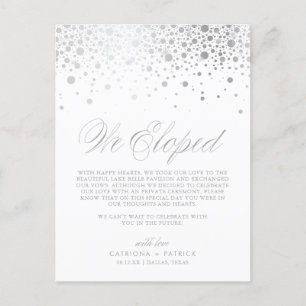 Cartão Postal De Anúncio Elopemento de Casamento Branco Faux Silver Foil Co
