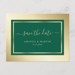 Cartão Postal De Anúncio Emerald Green e Dourado casamento Salvem a Data