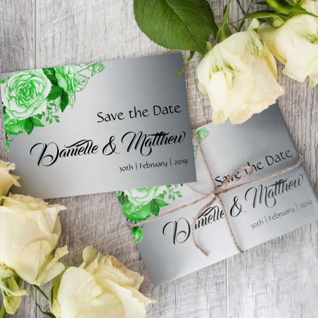 Cartão Postal De Anúncio Emerald Green Rose Bouquet sobre Casamento pratead (Criador carregado)