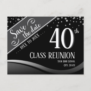 Cartão Postal De Anúncio Encontro de 40 anos - preto elegante