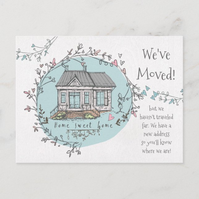 Cartão Postal De Anúncio Endereço novo da casa em aquarela mudamos (Frente)