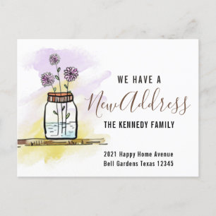 Cartão Postal De Anúncio Endereço Novo Moderno Aquarela Flores Mudança Resi
