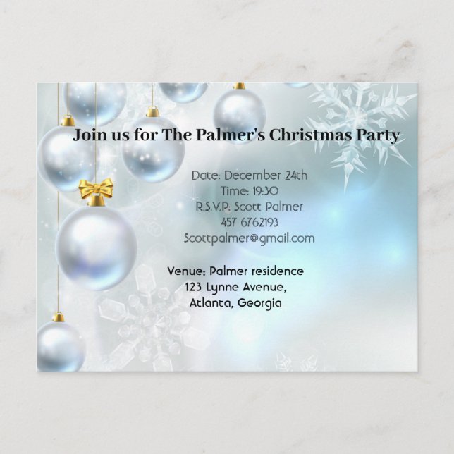 Cartão Postal De Anúncio enfeites de natal e flocos de neve (Frente)