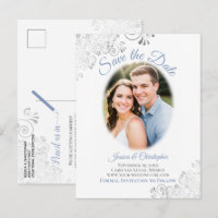 Enfeites Prateados c/ Foto Azul Save the Date Casa
