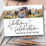 Cartão Postal De Anúncio Engraçado Casamento Fotográfico Salve a Data<br><div class="desc">Prepare-se para colocar o palco do seu dia especial com as nossas "Libações, Celebração e Hillarious Rug Situations" Casamento Salve o Cartão de Data! Esta design única e divertida captura perfeitamente o espírito da sua próxima celebração. Personalize a frente com três de suas fotos de noivado favoritas e adicione seus...</div>