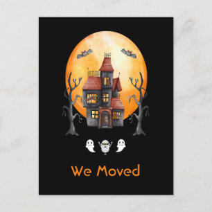 Cartão Postal De Anúncio Engraçado Nós nos Mudamos Casa Assombrada Aquarela