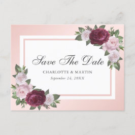 Cartão Postal De Anúncio Ensaio Floral Rosa Bege Borgonha Save The Date