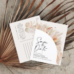 Cartão Postal De Anúncio Erva-pampas elegante e rústica moderna<br><div class="desc">Casamento de na moda da fazenda de celeiro moderno,  botânico boêmico natural terracotta pampas,  salvando o convite de data.</div>