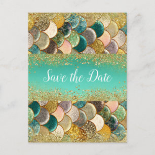 Cartão Postal De Anúncio Escamas de Sereia Multi Cor Glam Chic Salve a Data
