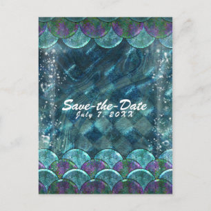 Cartão Postal De Anúncio Escamas de Sereia Sob a Festa no Mar Salvar a Data