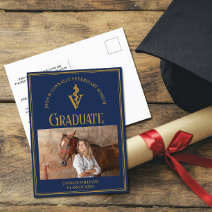 Cartão Postal De Anúncio Escola Veterinária Navy Blue Gold Foto Graduação