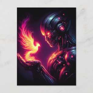Cartão Postal De Anúncio Espírito de Fogo Fênix Robô Futurista Cibernético