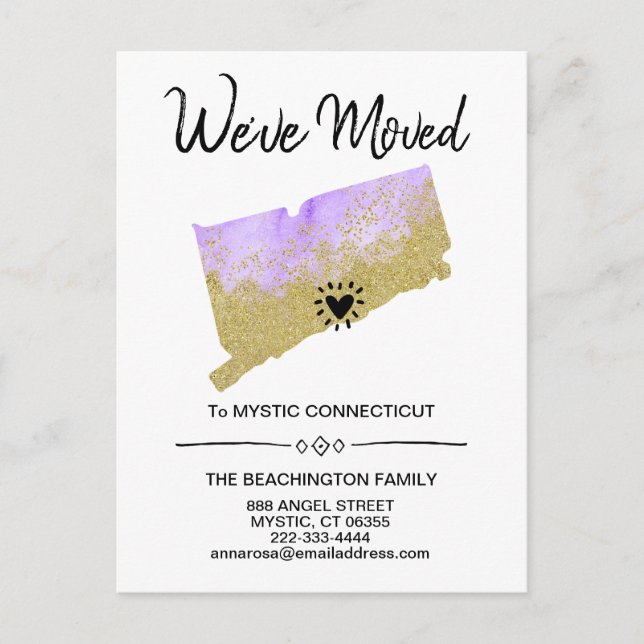 Cartão Postal De Anúncio *~* ESTADO CONNECTICUT Brilho Roxo Móvel (Frente)
