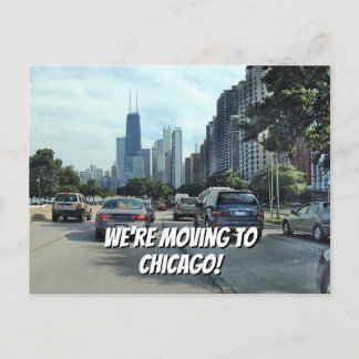 Cartão Postal De Anúncio Estamos mudando para Chicago suas palavras e fotos