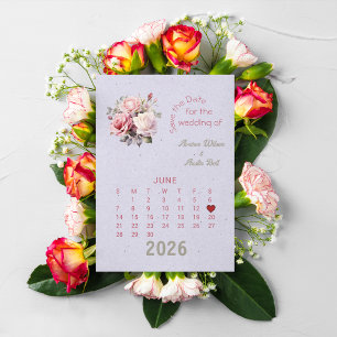 Cartão Postal De Anúncio Estilo de Calendário Casamento Salvar a Data Junho