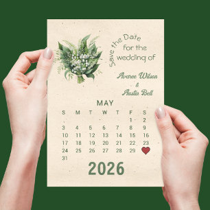 Cartão Postal De Anúncio Estilo de Calendário Casamento Salvar a Data Maio