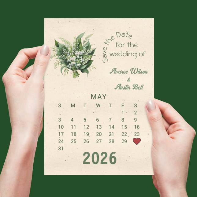 Cartão Postal De Anúncio Estilo de Calendário Casamento Salvar a Data Maio (Criador carregado)