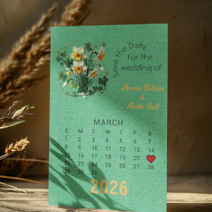 Cartão Postal De Anúncio Estilo de Calendário Casamento Salvar a Data March