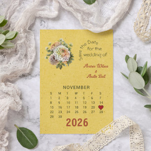 Cartão Postal De Anúncio Estilo de Calendário Casamento Salvar a Data Novem
