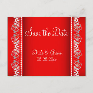 Cartão Postal De Anúncio Estilo de rendas Elegante Vermelho e Silver   Pers