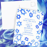 Cartão Postal De Anúncio Estrela Azul Legal de Água do Bar David Bat Mitzva<br><div class="desc">Cartão perfeito para anunciar a próxima data de um morcego mitzvah, bar mitzvah ou outra celebração judaica! A mão fez a aquarela arte para você na frente e atrás! TOTALMENTE PERSONALIZÁVEL! Clique em "Personalizar" acima para editar o texto. Clique em "editar usando a ferramenta design" para ajustar as fontes, as...</div>