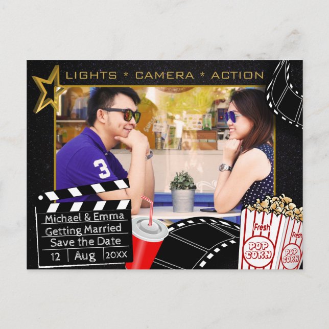 Cartão Postal De Anúncio Estrela de Filme Personalizada Salvar a Data (Frente)