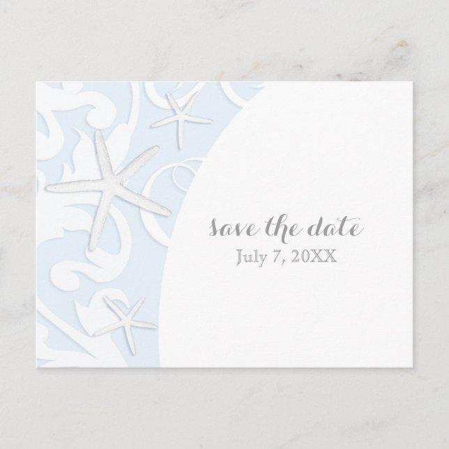 Cartão Postal De Anúncio Estrela-do-Mar Branca Casamento Azul na Praia Salv (Frente)