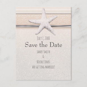 Cartão Postal De Anúncio Estrela-do-Mar Casamento na Praia Branco Cremoso S