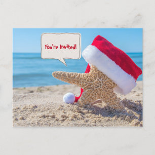 Cartão Postal De Anúncio Estrela do mar da festa de Natal com o chapéu na