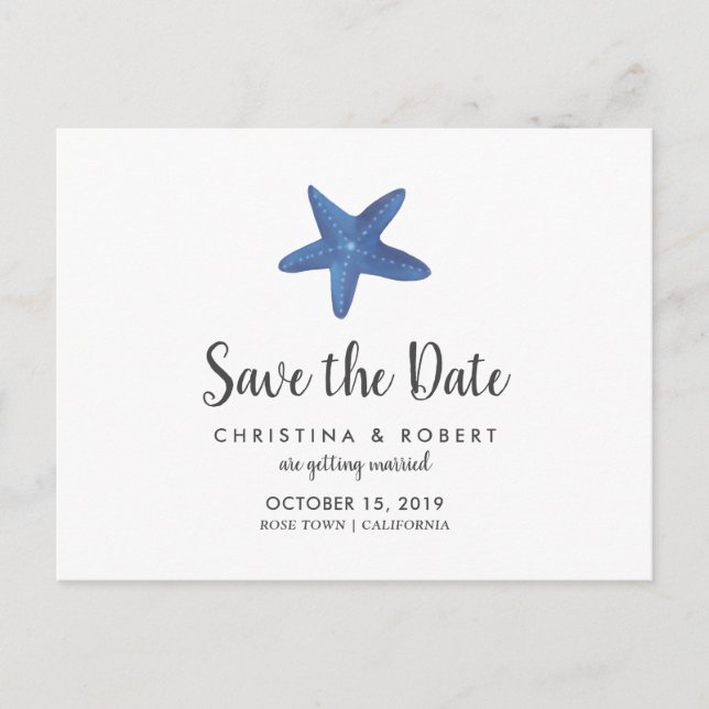 Cartão Postal De Anúncio Estrela-do-Mar | Salva a Data de Casamento no Ocea (Frente)