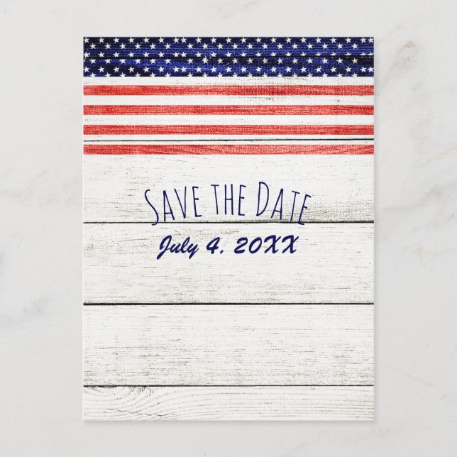Cartão Postal De Anúncio Estrelas Listras Madeira Rústica Patriótica Salvar (Frente)