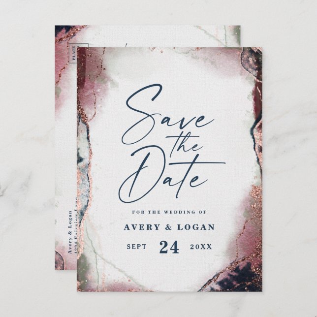 Cartão Postal De Anúncio Étereo Burgundy & Noiva Casamento Naval Salve A Da (Frente/Verso)