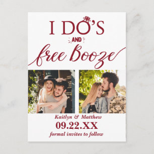 Cartão Postal De Anúncio Eu faço & Booze grátis Modernas Bodas Salvar a Dat