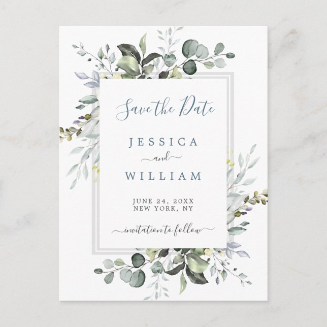 Cartão Postal De Anúncio Eucalipto Aquarela  Salve o Cartão de Data de Casa (Frente)