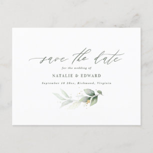 Cartão Postal De Anúncio Eucalipto elegante salvar a data de casamento