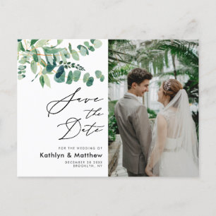 Cartão Postal De Anúncio Eucalipto Folhagem Roteiro Casamento Salvar A Data