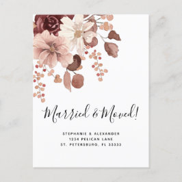 Cartão Postal De Anúncio Eucalyptus Rosa Floral Dusty casado e movido