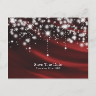 Cartão Postal De Anúncio Evento de Save the Date Glamour de Seda Vermelha e