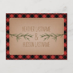 Cartão Postal De Anúncio Evergreen Branches Xadrez Rustic Salvar A Data