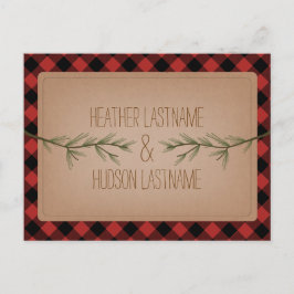 Cartão Postal De Anúncio Evergreen Branches Xadrez Rustic Salvar A Data